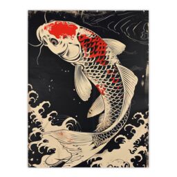 "Artery8 Traditional Black Red Japanese Koi Carp Artwork Wall Art Print - Size: W24"" x H32""" - thumbnail 1