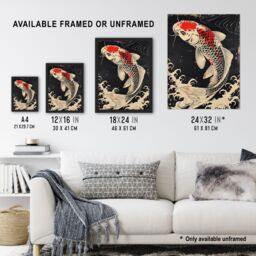 "Artery8 Traditional Black Red Japanese Koi Carp Artwork Wall Art Print - Size: W24"" x H32""" - thumbnail 3