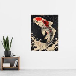 "Artery8 Traditional Black Red Japanese Koi Carp Artwork Wall Art Print - Size: W24"" x H32""" - thumbnail 4