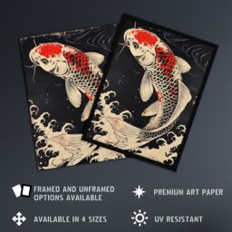 "Artery8 Traditional Black Red Japanese Koi Carp Artwork Wall Art Print - Size: W24"" x H32""" - thumbnail 2