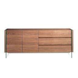 Angel Cerda Walnut Veneer Sideboard with Tempered Glass Legs in Brown - thumbnail 2