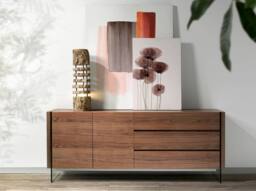 Angel Cerda Walnut Veneer Sideboard with Tempered Glass Legs in Brown - thumbnail 3
