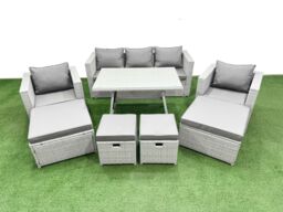 Fimous 8 Pieces Outdoor PE Rattan Sofa Armchair Set with 4 Stools Light Grey - thumbnail 2
