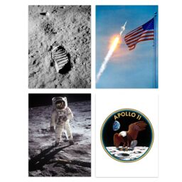 Artery8 Pack of 4 NASA Spaceship Apollo 11 Mission Moon Landing 50th Anniversary Astronaut Aldrin Armstrong Bootprint Unframed Wall Art Living Room - thumbnail 1