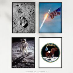 Artery8 Pack of 4 NASA Spaceship Apollo 11 Mission Moon Landing 50th Anniversary Astronaut Aldrin Armstrong Bootprint Unframed Wall Art Living Room - thumbnail 5