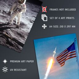 Artery8 Pack of 4 NASA Spaceship Apollo 11 Mission Moon Landing 50th Anniversary Astronaut Aldrin Armstrong Bootprint Unframed Wall Art Living Room - thumbnail 4