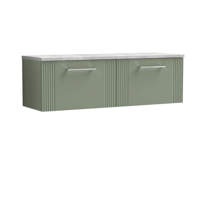 Balterley 2 Drawer Wall Hung Vanity Unit Grey Laminate Worktop, Green 1200mm - image 1