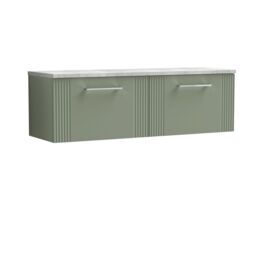Balterley 2 Drawer Wall Hung Vanity Unit Grey Laminate Worktop, Green 1200mm - thumbnail 1