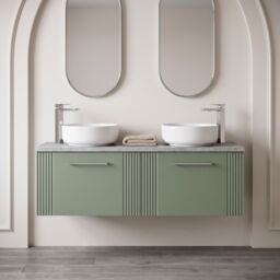 Balterley 2 Drawer Wall Hung Vanity Unit Grey Laminate Worktop, Green 1200mm - thumbnail 8