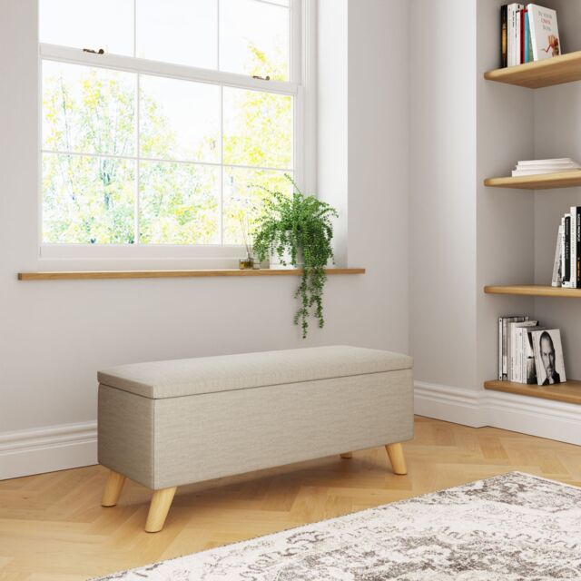 GFW Secreto Fabric Storage Ottoman Bench in Natural - image 1