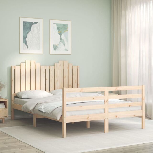 Berkfield Home Bed Frame with Headboard Double Solid Wood in Brown - image 1