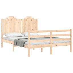 Berkfield Home Bed Frame with Headboard Double Solid Wood in Brown - thumbnail 4
