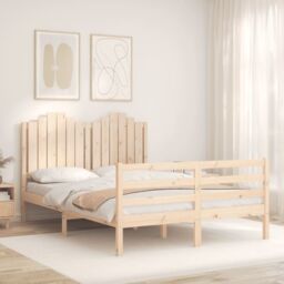 Berkfield Home Bed Frame with Headboard Double Solid Wood in Brown - thumbnail 3