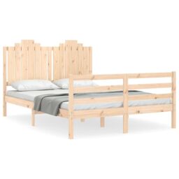 Berkfield Home Bed Frame with Headboard Double Solid Wood in Brown - thumbnail 2