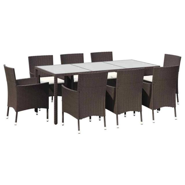 Berkfield Home 9 Piece Garden Dining Set with Cushions Brown Poly Rattan - image 1