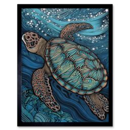 "Artery8 Wall Art Print Vibrant Sea Turtle Swimming Under the Surface Art Framed in Black - Size: W12"" x H16""" - thumbnail 1