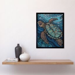 "Artery8 Wall Art Print Vibrant Sea Turtle Swimming Under the Surface Art Framed in Black - Size: W12"" x H16""" - thumbnail 2