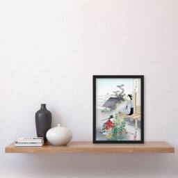"Artery8 Caring For The Chrysanthemums Vintage Japan Framed Wall Art Print Gekko in Green - Size: W12"" x H16""" - thumbnail 4