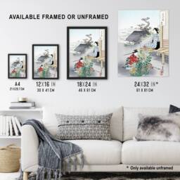 "Artery8 Caring For The Chrysanthemums Vintage Japan Framed Wall Art Print Gekko in Green - Size: W12"" x H16""" - thumbnail 3