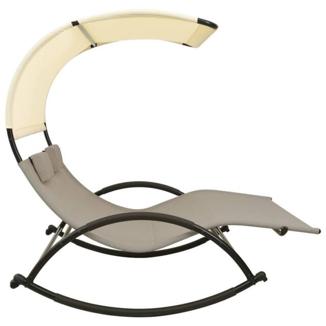 Berkfield Home Suitable Double Sun Lounger with Canopy Textilene Taupe & Cream in Beige - image 1