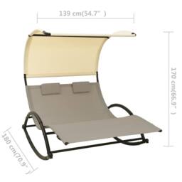 Berkfield Home Suitable Double Sun Lounger with Canopy Textilene Taupe & Cream in Beige - thumbnail 7