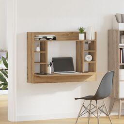 Berkfield Home Wall-Mounted Desk Artisan Oak 105x48x75 cm Engineered Wood in Brown - Size: 105 x 48 x 75 cm - thumbnail 4