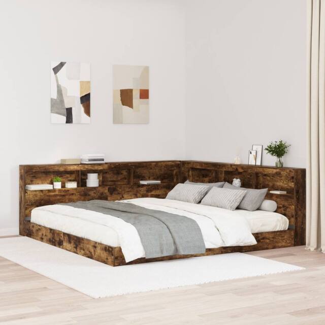 Berkfield Home Storage Headboard with Shelf Smoked oak 180 cm Engineered wood in Brown - image 1