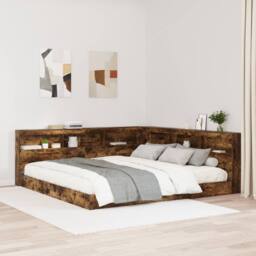 Berkfield Home Storage Headboard with Shelf Smoked oak 180 cm Engineered wood in Brown - thumbnail 1