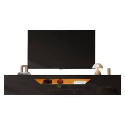 ModernLuxe High gloss floating TV stand cabinet with LED lights & 2 doors in Black - thumbnail 7