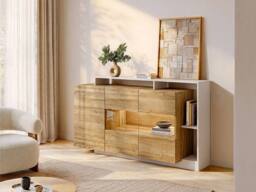 Vente-unique 3 - Door Sideboard With 3 Shelves & Leds - Colours: Natural and in Light Oak - thumbnail 3
