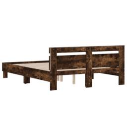 Berkfield Home Durable Bed Frame with LED without Mattress Smoked Oak 140x190 cm in Brown - thumbnail 9