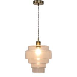 First Choice Lighting Set of 2 Benson - 5 Tier Glass & Antique Brass Ceiling Pendant Lights in Clear - thumbnail 3
