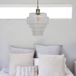 First Choice Lighting Set of 2 Benson - 5 Tier Glass & Antique Brass Ceiling Pendant Lights in Clear - thumbnail 4