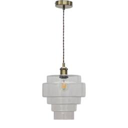 First Choice Lighting Set of 2 Benson - 5 Tier Glass & Antique Brass Ceiling Pendant Lights in Clear - thumbnail 2