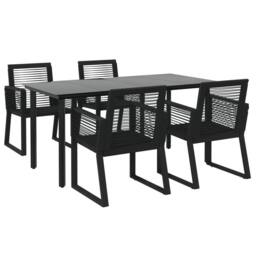 Berkfield Home 5 Piece Garden Dining Set Black PVC Rattan - thumbnail 3