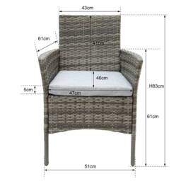 RayGar Virginia 2 Seater Rattan Bistro Set Outdoor Weather Proof Polyrattan in Grey - thumbnail 4