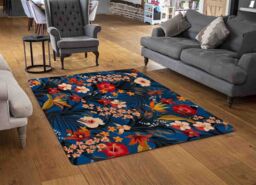 Benjamin Tate Design Bright Red & Orange Tropical Flowers & Plants Rug in Natural - Size: Large - thumbnail 2