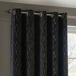 Paoletti Manhattan Velvet Eyelet Curtain Pair in Charcoal - Size: 168 cm width x 183 cm drop - thumbnail 3