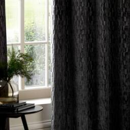 Paoletti Manhattan Velvet Eyelet Curtain Pair in Charcoal - Size: 168 cm width x 183 cm drop - thumbnail 5