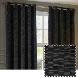 Paoletti Manhattan Velvet Eyelet Curtain Pair in Charcoal - Size: 168 cm width x 183 cm drop