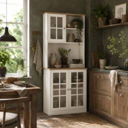 Wyld Haus Somire White & Oak Kitchen Storage Cabinet Glass Doors - thumbnail 1