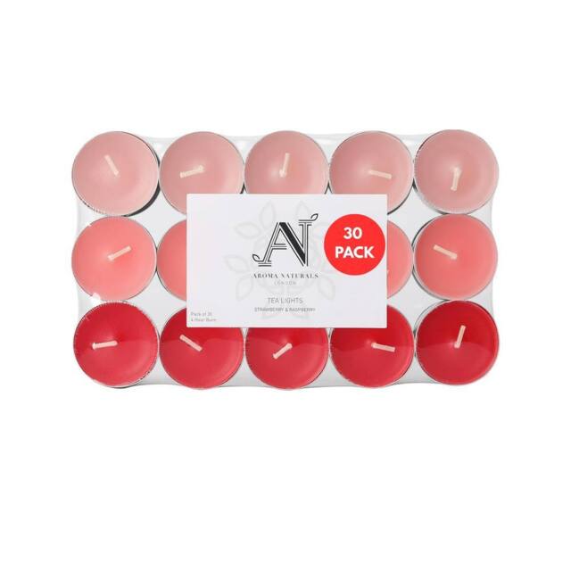 Aroma Naturals Strawberry & Raspberry Scented Tealight Candles - 4hr Burn - 30 Pack - image 1