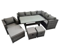 Fimous 10 Seater Patio Dining Corner Sofa Sets with Chair Big Stool in Dark Grey - thumbnail 1