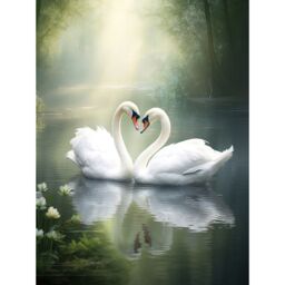 "Artery8 Wall Art Print Elegant Love Heart Swans Photo Misty Morning River Scene Love Romance Poster in White - Size: W12"" x H16""" - thumbnail 1