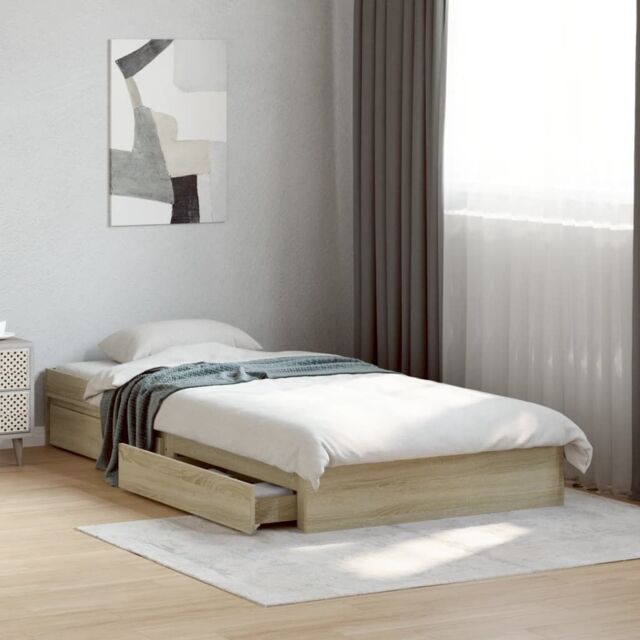 Berkfield Home Bed Frame with Drawers without Mattress Sonoma Oak 75x190 cm Small Single in Brown - image 1