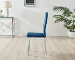 FurnitureboxUK Giovani Round 4 Seat 100cm White High Gloss Halo Base Grey Glass Top Dining Table 4 Soft Velvet Silver Leg Milan Chairs in Navy - thumbnail 9