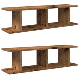 Berkfield Home Wall Shelves 2 pcs Old Wood 75x18x20 cm Engineered Wood in Brown - Size: 75 x 18 x 20 cm - thumbnail 2