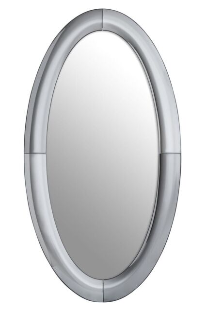 Orsina Art Deco Style Oval Wall Mirror, Silver Framed Statement Mirror For Hallway Or Living Room, Thick Frame - image 1
