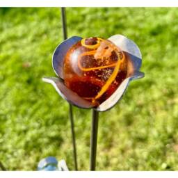 Poppyforge 3 Feet Rose Marble Pin Garden Art (Pack of 3) Bare Metal/Ready To Rust in Silver - thumbnail 3