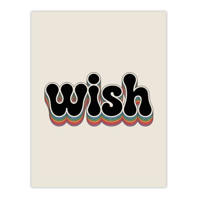 "Artery8 Wish Colourful Retro Rainbow Font Typography Wall Art Print in Beige - Size: W12"" x H16""" - image 1